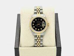 Pre Owned Rolex Datejust 69173 Automatic Black Diamond Dial 18k Yellow Gold Stainless Steel Women's Wristwatch 26mm