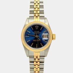 Pre Owned Rolex Datejust 69173 Automatic Blue Dial 18K Yellow Gold Stainless Steel Women's Wristwatch 26mm