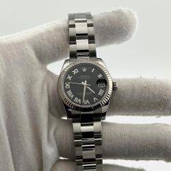 Pre Owned Rolex Datejust 178274 Automatic Black Roman Dial Stainless Steel 18k White Gold Women's Wristwatch 31mm