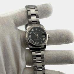 Pre Owned Rolex Datejust 178274 Automatic Black Roman Dial Stainless Steel 18k White Gold Women's Wristwatch 31mm