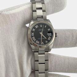 Pre Owned Rolex Datejust 178274 Automatic Black Roman Dial Stainless Steel 18k White Gold Women's Wristwatch 31mm