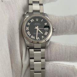 Pre Owned Rolex Datejust 178274 Automatic Black Roman Dial Stainless Steel 18k White Gold Women's Wristwatch 31mm