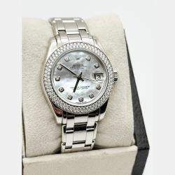 Pre Owned Rolex Datejust Pearlmaster 81339 Automatic Mother of Pearl Diamond Dial 18K White Gold Women's Wristwatch 34 mm