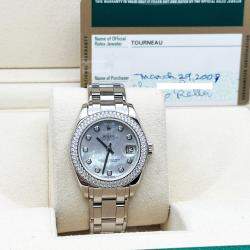 Pre Owned Rolex Datejust Pearlmaster 81339 Automatic Mother of Pearl Diamond Dial 18K White Gold Women's Wristwatch 34 mm