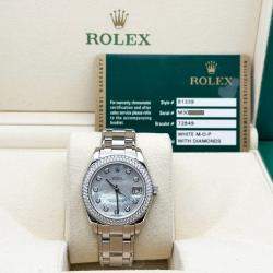 Pre Owned Rolex Datejust Pearlmaster 81339 Automatic Mother of Pearl Diamond Dial 18K White Gold Women's Wristwatch 34 mm