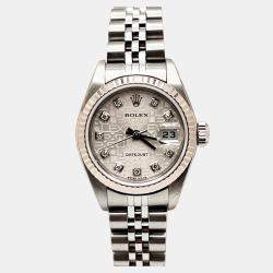 Pre Owned Rolex Datejust 79174 Automatic Jubilee Diamond Dial Stainless Steel 18K White Gold Women's Wristwatch 26 mm