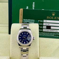 Pre Owned Rolex Datejust 179174 Automatic Blue 18k White Gold Stainless Steel Women's Wristwatch 26 mm