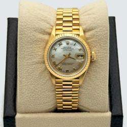 Pre Owned Rolex Datejust 69178 Automatic White 18k Yellow Gold Women's Wristwatch 26 mm