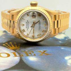 Pre Owned Rolex Datejust 69178 Automatic White 18k Yellow Gold Women's Wristwatch 26 mm