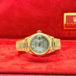 Pre Owned Rolex Datejust 69178 Automatic White 18k Yellow Gold Women's Wristwatch 26 mm