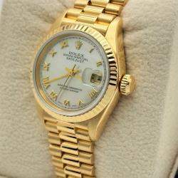 Pre Owned Rolex Datejust 69178 Automatic White 18k Yellow Gold Women's Wristwatch 26 mm