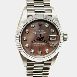 Pre Owned Rolex Datejust 79179 Automatic Silver diamonds 18k White Gold Women's Wristwatch 26 mm