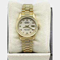 Pre Owned Rolex Datejust 79178 Automatic Cream 18k Yellow Gold Women's Wristwatch 26 mm
