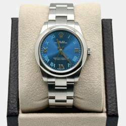 Pre Owned Rolex Oyster Perpetual 177200 Automatic Blue Stainless Steel Women's Wristwatch 31 mm