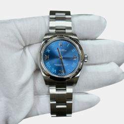 Pre Owned Rolex Oyster Perpetual 177200 Automatic Blue Stainless Steel Women's Wristwatch 31 mm