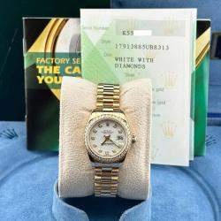 Pre Owned Rolex President Datejust 179138 Automatic White diamonds 18k Yellow Gold Women's Wristwatch 26 mm