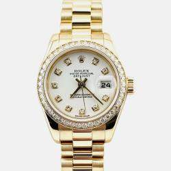 Pre Owned Rolex President Datejust 179138 Automatic White diamonds 18k Yellow Gold Women's Wristwatch 26 mm