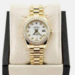 Pre Owned Rolex President Datejust 179138 Automatic White diamonds 18k Yellow Gold Women's Wristwatch 26 mm