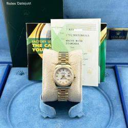 Pre Owned Rolex President Datejust 179138 Automatic White diamonds 18k Yellow Gold Women's Wristwatch 26 mm
