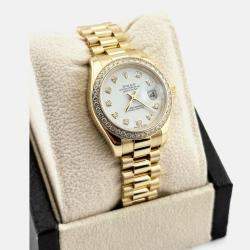 Pre Owned Rolex President Datejust 179138 Automatic White diamonds 18k Yellow Gold Women's Wristwatch 26 mm