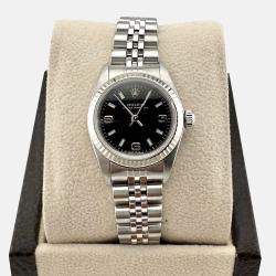 Pre Owned Rolex Oyster Perpetual 76094 Automatic Black Stainless Steel Women's Wristwatch 24 mm