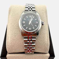 Pre Owned Rolex Oyster Perpetual 76094 Automatic Black Stainless Steel Women's Wristwatch 24 mm