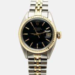 Pre Owned Rolex Date 6917 Automatic Black 14k Yellow Gold Stainless Steel Women's Wristwatch 26 mm