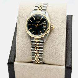 Pre Owned Rolex Date 6917 Automatic Black 14k Yellow Gold Stainless Steel Women's Wristwatch 26 mm