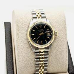 Pre Owned Rolex Date 6917 Automatic Black 14k Yellow Gold Stainless Steel Women's Wristwatch 26 mm