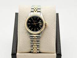 Pre Owned Rolex Date 6917 Automatic Black 14k Yellow Gold Stainless Steel Women's Wristwatch 26 mm