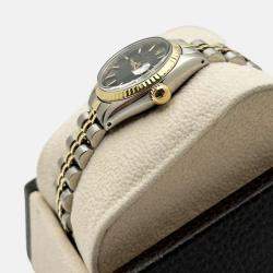 Pre Owned Rolex Date 6917 Automatic Black 14k Yellow Gold Stainless Steel Women's Wristwatch 26 mm