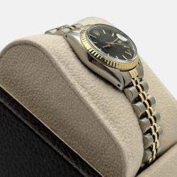 Pre Owned Rolex Date 6917 Automatic Black 14k Yellow Gold Stainless Steel Women's Wristwatch 26 mm