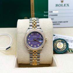 Pre Owned Rolex Datejust 279383RBR Automatic Purple Diamonds 18k Yellow Gold Stainless Steel Women's Wristwatch 28 mm