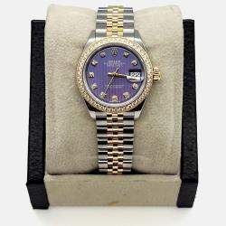 Pre Owned Rolex Datejust 279383RBR Automatic Purple Diamonds 18k Yellow Gold Stainless Steel Women's Wristwatch 28 mm
