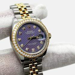 Pre Owned Rolex Datejust 279383RBR Automatic Purple Diamonds 18k Yellow Gold Stainless Steel Women's Wristwatch 28 mm