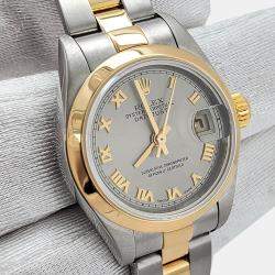 Pre Owned Rolex Datejust 79163 Automatic Gray Roman Dial 18k Yellow Gold Stainless Steel Women's Wristwatch 26 mm