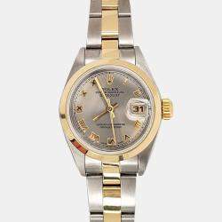 Pre Owned Rolex Datejust 79163 Automatic Gray Roman Dial 18k Yellow Gold Stainless Steel Women's Wristwatch 26 mm
