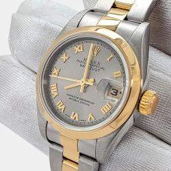 Pre Owned Rolex Datejust 79163 Automatic Gray Roman Dial 18k Yellow Gold Stainless Steel Women's Wristwatch 26 mm
