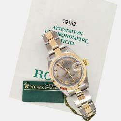 Pre Owned Rolex Datejust 79163 Automatic Gray Roman Dial 18k Yellow Gold Stainless Steel Women's Wristwatch 26 mm