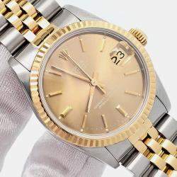 Pre Owned Rolex Datejust 68273 Automatic Champagne Index Dial Yellow Gold Stainless Steel Women's Wristwatch 31 mm