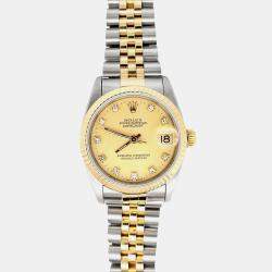 Pre Owned Rolex Datejust 68273 Automatic Factory Champagne Diamond Dial 18k Yellow Gold Stainless Steel Women's Wristwatch 31 mm