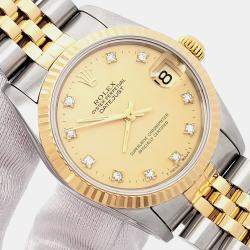 Pre Owned Rolex Datejust 68273 Automatic Factory Champagne Diamond Dial 18k Yellow Gold Stainless Steel Women's Wristwatch 31 mm