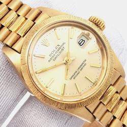 Pre Owned Rolex President Datejust 6927 Automatic Bark Finish 18k Yellow Gold Women's Wristwatch 26 mm