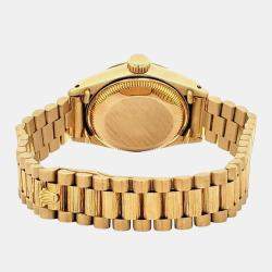 Pre Owned Rolex President Datejust 6927 Automatic Bark Finish 18k Yellow Gold Women's Wristwatch 26 mm