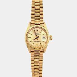Pre Owned Rolex President Datejust 6927 Automatic Bark Finish 18k Yellow Gold Women's Wristwatch 26 mm