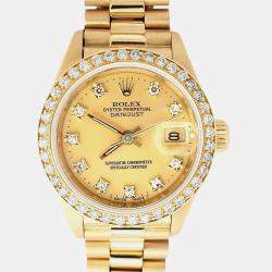 Pre Owned Rolex President Datejust 69138 Automatic Champagne Diamond Dial & Bezel Yellow Gold Women's Wristwatch 26 mm