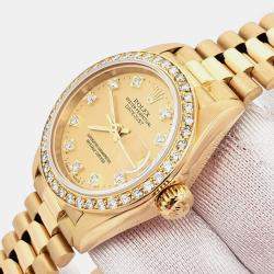 Pre Owned Rolex President Datejust 69138 Automatic Champagne Diamond Dial & Bezel Yellow Gold Women's Wristwatch 26 mm