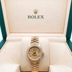 Pre Owned Rolex President Datejust 69138 Automatic Champagne Diamond Dial & Bezel Yellow Gold Women's Wristwatch 26 mm