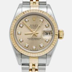 Pre Owned Rolex Datejust 69173 Champagne Dial Diamond 18K Yellow Gold Stainless Steel Women's Wristwatch 26 mm
