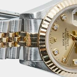 Pre Owned Rolex Datejust 69173 Champagne Dial Diamond 18K Yellow Gold Stainless Steel Women's Wristwatch 26 mm